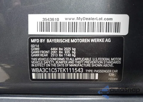 2014 BMW 328I from USA, damaged, VIN WBA3C1C57EK111543